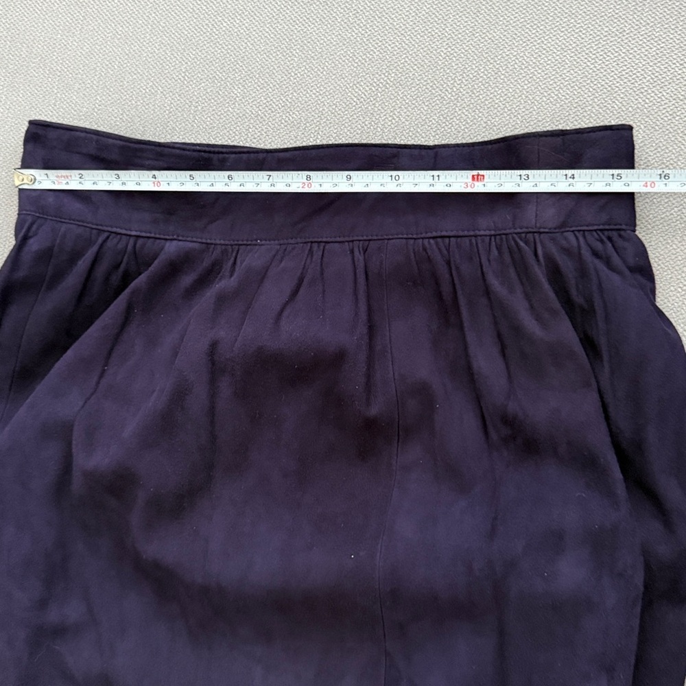 Vintage Saks Fifth Avenue Suede Leather Deep Purple Midi Skirt - Picture 7 of 12